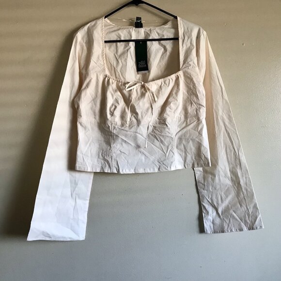Wild Fable NWT Long Sleeve Cotton Milkmaid Top Peach Women's Blouse - Picture 2 of 3